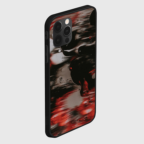 Чехол iPhone 12 Pro Max Чёрные и красные волны / 3D-Черный – фото 2