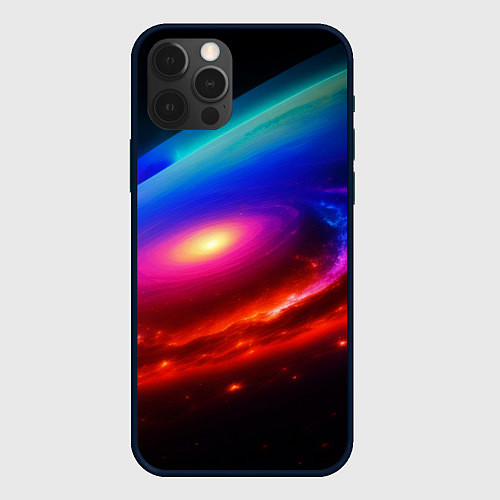 Чехол iPhone 12 Pro Max Неоновая галактика / 3D-Черный – фото 1
