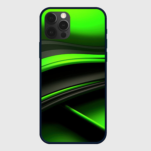 Чехол iPhone 12 Pro Max Black green textureпоп / 3D-Черный – фото 1