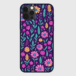 Чехол для iPhone 12 Pro Max Цветочный паттерн розовые ромашки, цвет: 3D-черный
