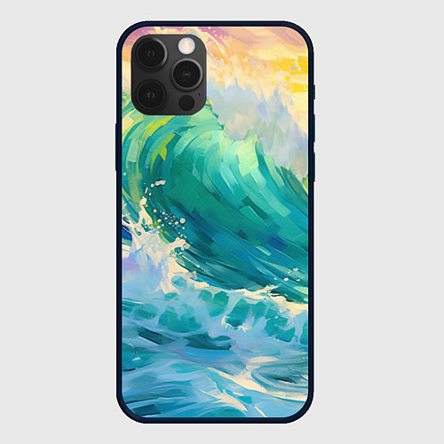 Чехол iPhone 12 Pro Max Нарисованные волны моря / 3D-Черный – фото 1