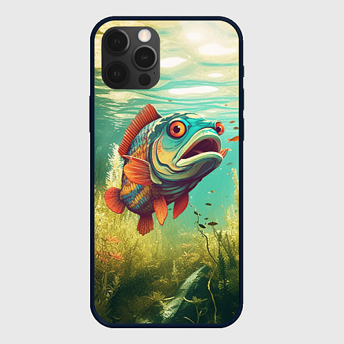 Чехол iPhone 12 Pro Max Рыбка карп в воде / 3D-Черный – фото 1