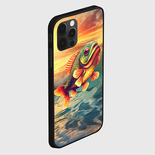 Чехол iPhone 12 Pro Max Карп выпрыгивает из воды / 3D-Черный – фото 2