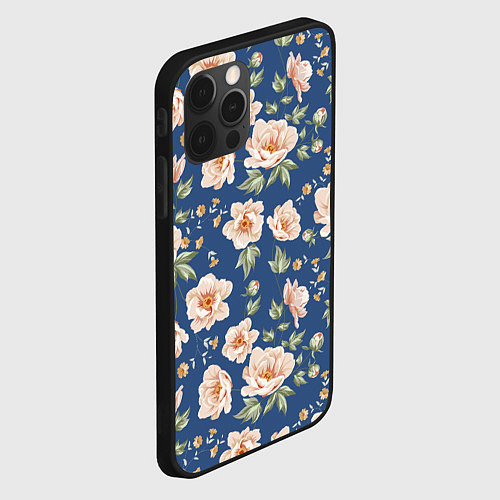 Чехол iPhone 12 Pro Max Розовые пионы на синем фоне / 3D-Черный – фото 2