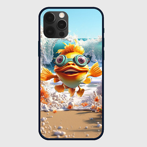 Чехол iPhone 12 Pro Max Веселая рыбка в очках / 3D-Черный – фото 1