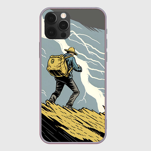 Чехол iPhone 12 Pro Max Дурак на горе ловит молнию / 3D-Серый – фото 1