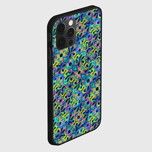 Чехол iPhone 12 Pro Max Психоделические цветочки / 3D-Черный – фото 2