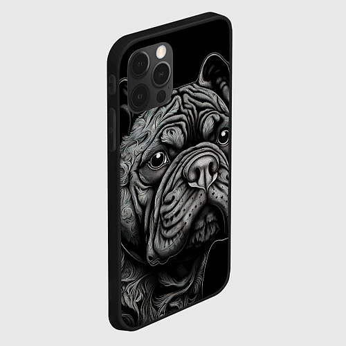 Чехол iPhone 12 Pro Max Бульдог стиль тату / 3D-Черный – фото 2