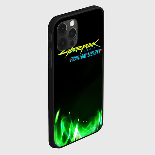 Чехол iPhone 12 Pro Max Cyberpunk 2077 phantom liberty green fire logo / 3D-Черный – фото 2
