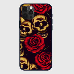 Чехол для iPhone 12 Pro Max Цветущие черепа с розой, цвет: 3D-черный