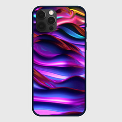 Чехол для iPhone 12 Pro Max Неоновые синие и фиолетовые волны, цвет: 3D-черный