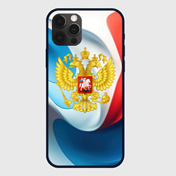 Чехол для iPhone 12 Pro Max Герб РФ абстрактный фон, цвет: 3D-черный