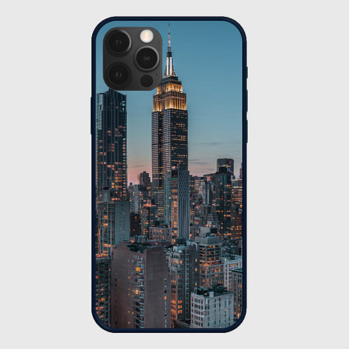 Чехол iPhone 12 Pro Max Утренний город с небоскребами / 3D-Черный – фото 1