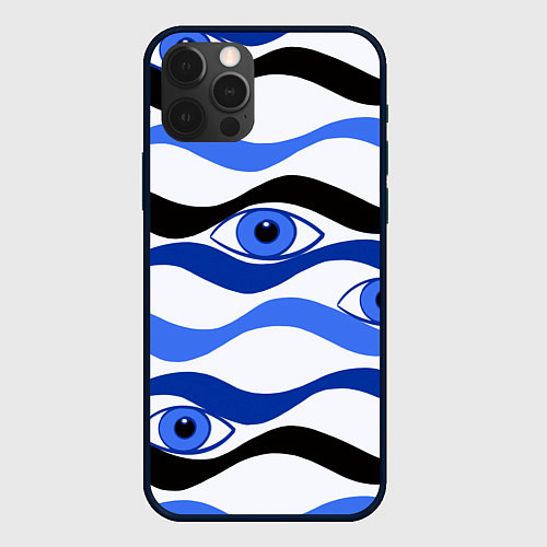 Чехол iPhone 12 Pro Max Глазки плывущие в голубых волнах / 3D-Черный – фото 1