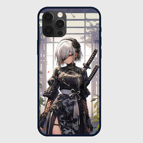 Чехол iPhone 12 Pro Max Nier automata девушка с мечами / 3D-Черный – фото 1