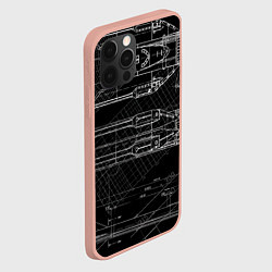 Чехол для iPhone 12 Pro Max Чертеж ракеты на чёрном фоне, цвет: 3D-светло-розовый — фото 2