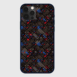 Чехол для iPhone 12 Pro Max Красные, синие, черные фигуры и линии на коричнево, цвет: 3D-черный