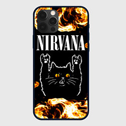 Чехол для iPhone 12 Pro Max Nirvana рок кот и огонь, цвет: 3D-черный
