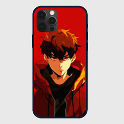 Чехол для iPhone 12 Pro Max Аниме парень на красном фоне, цвет: 3D-черный