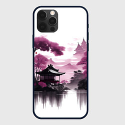 Чехол для iPhone 12 Pro Max Японские мотивы - фиолетовый, цвет: 3D-черный