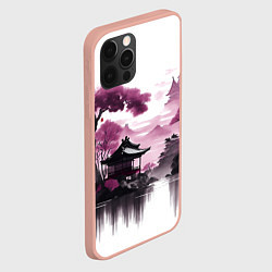 Чехол для iPhone 12 Pro Max Японские мотивы - фиолетовый, цвет: 3D-светло-розовый — фото 2