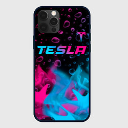 Чехол iPhone 12 Pro Max Tesla - neon gradient: символ сверху