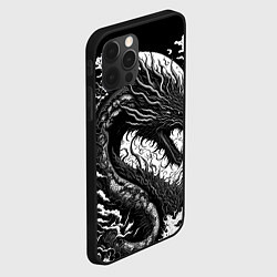 Чехол для iPhone 12 Pro Max Черно-белый дракон и волны, цвет: 3D-черный — фото 2