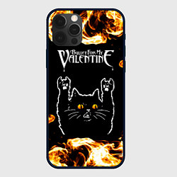 Чехол для iPhone 12 Pro Max Bullet For My Valentine рок кот и огонь, цвет: 3D-черный