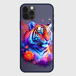 Чехол для iPhone 12 Pro Max Тигр и краски - нейросеть, цвет: 3D-черный