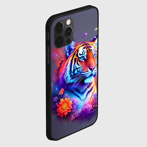 Чехол iPhone 12 Pro Max Тигр и краски - нейросеть / 3D-Черный – фото 2