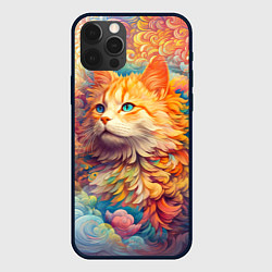 Чехол для iPhone 12 Pro Max Рыжий кот в цветных облаках, цвет: 3D-черный