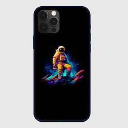 Чехол для iPhone 12 Pro Max Неоновый космонавт на луне, цвет: 3D-черный
