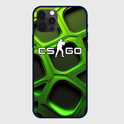 Чехол для iPhone 12 Pro Max CS GO объемные зеленые соты, цвет: 3D-черный