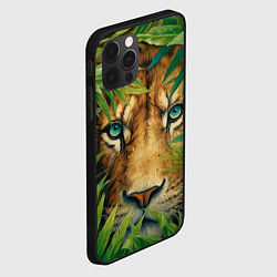 Чехол для iPhone 12 Pro Max Лев выглядывает из джунглей - морда головы крупно, цвет: 3D-черный — фото 2