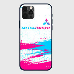 Чехол для iPhone 12 Pro Max Mitsubishi neon gradient style: символ сверху, цвет: 3D-черный