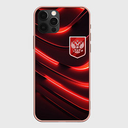 Чехол для iPhone 12 Pro Max Красный неоновый герб России, цвет: 3D-светло-розовый
