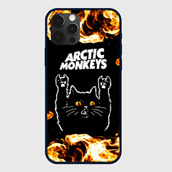 Чехол для iPhone 12 Pro Max Arctic Monkeys рок кот и огонь, цвет: 3D-черный