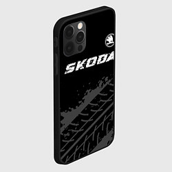 Чехол для iPhone 12 Pro Max Skoda speed на темном фоне со следами шин: символ, цвет: 3D-черный — фото 2