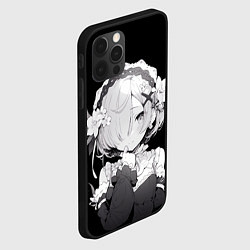 Чехол для iPhone 12 Pro Max Рем из ре зеро - черно белый портрет, цвет: 3D-черный — фото 2