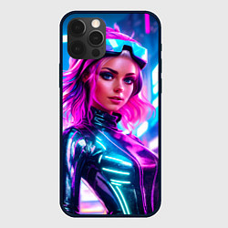 Чехол для iPhone 12 Pro Max Девушка в комбинезоне в неоновых тонах, цвет: 3D-черный
