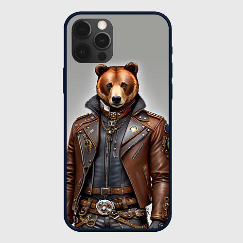 Чехол iPhone 12 Pro Max Cool bear - steampunk - neural network / 3D-Черный – фото 1