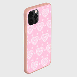 Чехол для iPhone 12 Pro Max Розовое кружево сердечки, цвет: 3D-светло-розовый — фото 2