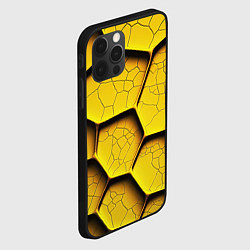 Чехол для iPhone 12 Pro Max Желтые шестиугольники с трещинами - объемная текст, цвет: 3D-черный — фото 2