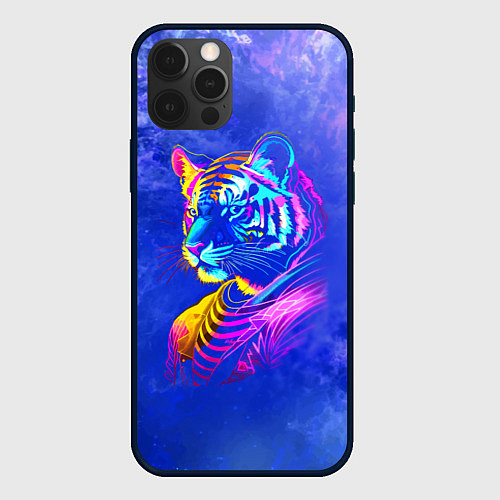 Чехол iPhone 12 Pro Max Neon tiger - neural network / 3D-Черный – фото 1