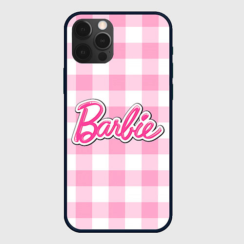 Чехол iPhone 12 Pro Max Барби лого розовая клетка / 3D-Черный – фото 1
