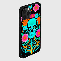 Чехол для iPhone 12 Pro Max Неоновый скелет в цветах, цвет: 3D-черный — фото 2
