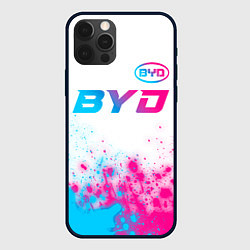 Чехол для iPhone 12 Pro Max BYD neon gradient style: символ сверху, цвет: 3D-черный