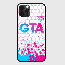 Чехол iPhone 12 Pro Max GTA neon gradient style: символ сверху