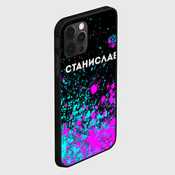 Чехол для iPhone 12 Pro Max Станислав и неоновый герб России: символ сверху, цвет: 3D-черный — фото 2
