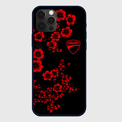 Чехол для iPhone 12 Pro Max Ducati - red flowers, цвет: 3D-черный